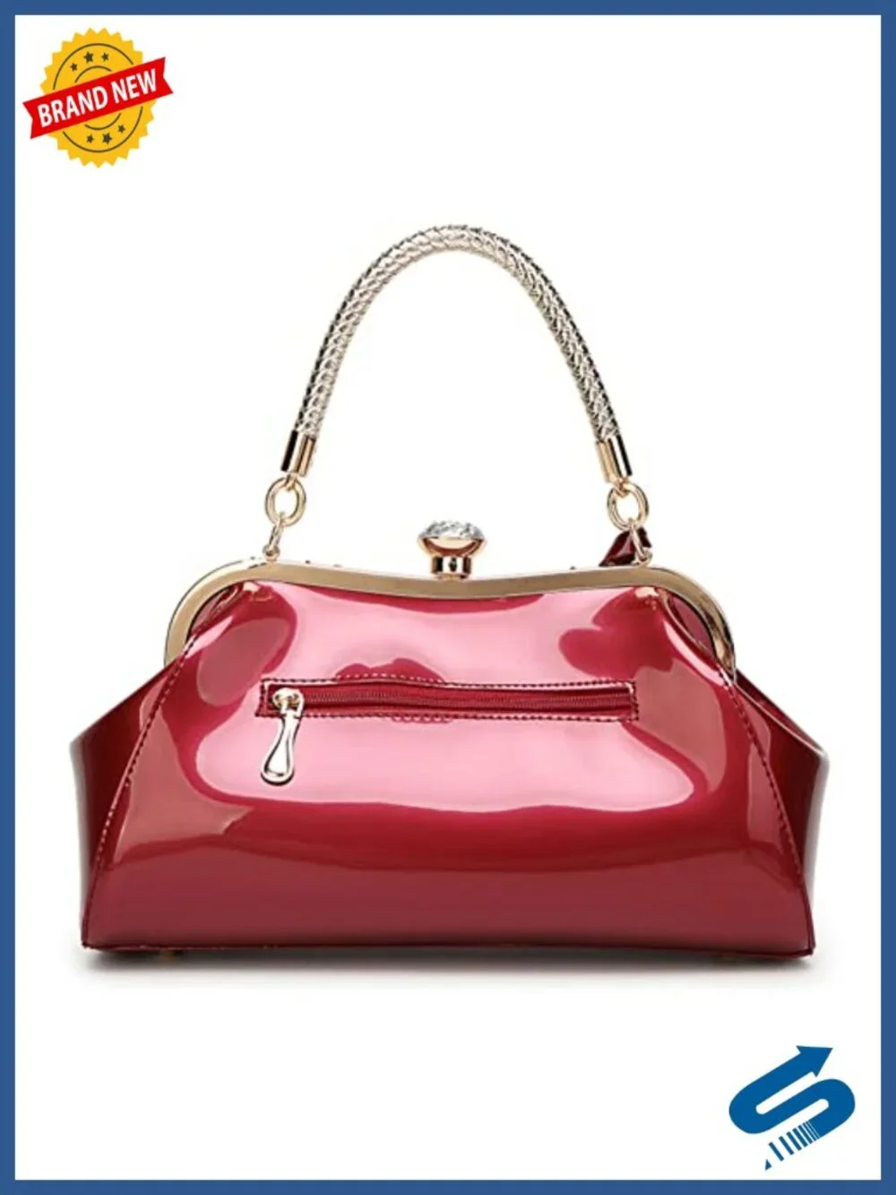 Glossy Patent Leather Top Handle Satchel Tote Bag for Women Evening Shoulder Bag